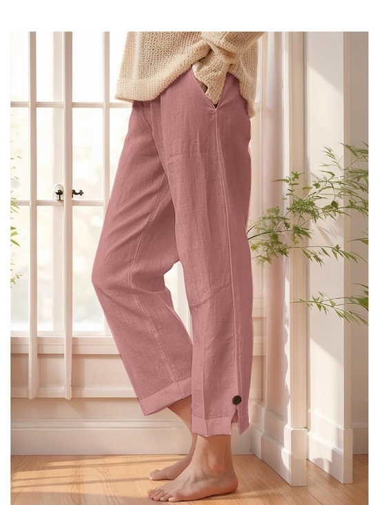 Pants - Relaxed Pocket Linen-Blend Pants in Dusty Rose